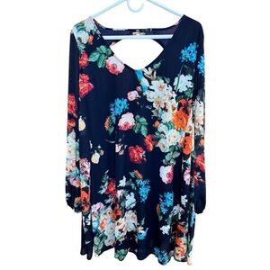 Entro Black Floral Swing Dress With Keyhole Back